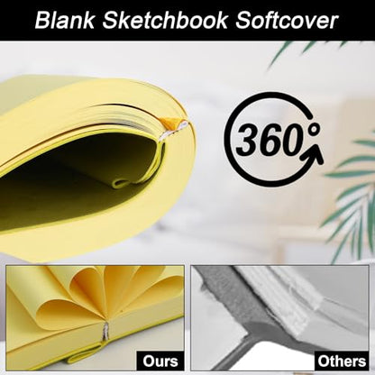 Thick Blank Journal Notebook 400 Pages With Pen Holder ，100gsm Thick Color Paper Fruit A6 Unlined Plain Sketchbook ，No Lines Notebook Soft Leather Unlined Pocket Blank Notebook For Women Drawing Book Memo Writing Sketch Diary 3.9 × 5.5 (Avocado-Green) - s