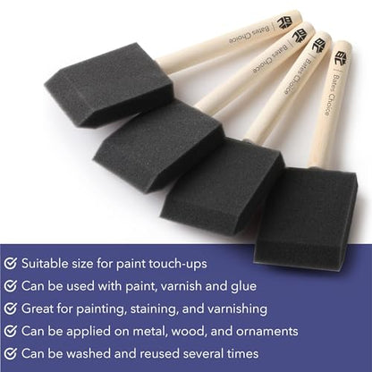 Bates- Foam Paint Brushes, 2 Inch, 16 Pack, Wooden Handle | for Painting, Staining, Varnish, Glue Application and DIY Crafts on Wood, Metal - color: Black, size: 2 Inch, 16 Pack