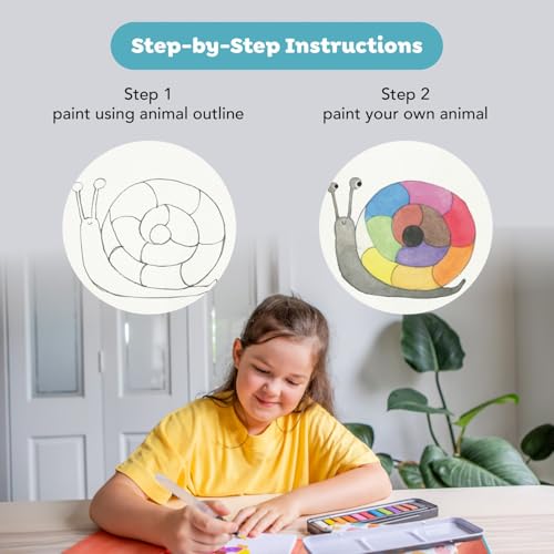 Tiger Tribe How to Paint Watercolor Animals Set for Kids & Tweens - Mess-Free, Portable, Complete Kit with Step-by-Step Guide, 12 Colors & Waterbrush
