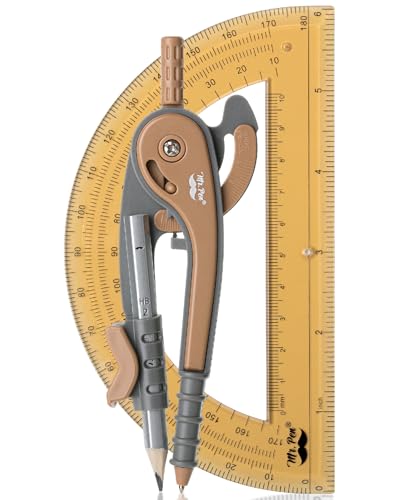 Mr. Pen- Geometry Compass and Protractor Set, 6 Inch Compass | 6 Inch Protractor, Drawing Tool for School, Clear Plastic, Easy Grip, Precision Design for Math, Art, Drafting, Architecture - color: Dwarf Pony Brown, size: 1 Set