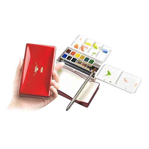Holbein Artist's Watercolors Set of 12 Half-Pans with Brush (Palm Box) PN691