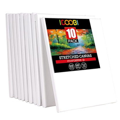 10 Pack 8x10 Stretched Canvases for Painting 100% Cotton White Painting Canvas, Art Canvases for Oil, Acrylic Paint & Other Painting Media - size: 8x10 (10Pack)