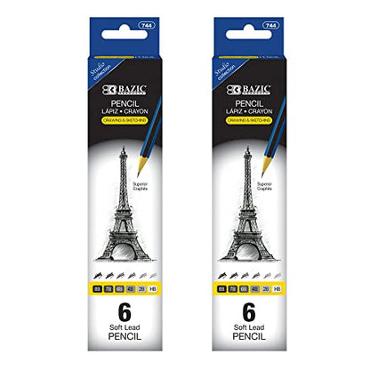 BAZIC PRODUCTS Drawing Sketching Pencils, 8B to HB Graphite, 2-Pack | graphite grades 8B to HB, full tonal range, shading, blending, line work, fine art - size: 1 Count (Pack of 2)