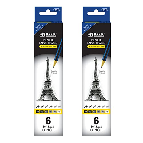 BAZIC PRODUCTS Drawing Sketching Pencils, 8B to HB Graphite, 2-Pack | graphite grades 8B to HB, full tonal range, shading, blending, line work, fine art - size: 1 Count (Pack of 2)