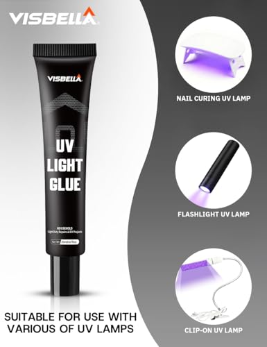 Visbella UV Glue Refill Pack for the UV Resin Liquid Plastic Welding Kit with Light, UV Lamp not Included, Cured in Seconds Bond Repair for Metal, Wood, Ceramic, Glass, Jewelry & More, 2 Tubes