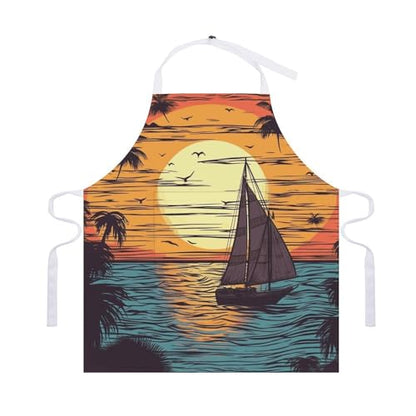 Bib Aprons Waterproof Chef Apron Fashion Painting Artist Apron | Sunset And Sailboat Apron for Men Women Adjustable Cooking Apron Funny Kitchen Aprons Polyester Art Aprons