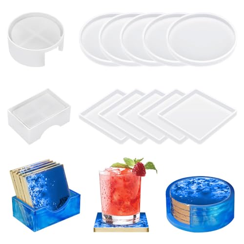 12 PCS Silicone Coaster Molds, Resin Casting Coaster Molds, Epoxy Resin Coasters Mold, Suitable for DIY Craft Coasters, Bowl Mats, Home Decoration, Non-Deformable Silicone Mold - color: 12PCS Coaster Molds