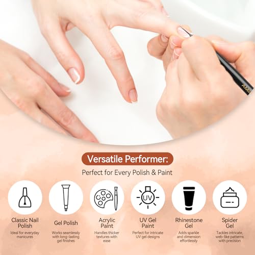 8PCS Nail Art Brush Set for Gel & Acrylic – French Tip, Flat, Oval & Carved Liner Brushes with Dotting Tools, Professional Builder Poly Gel Nail Design Kit - color: Black Wod 8PCS
