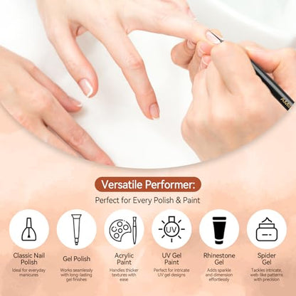 8PCS Nail Art Brush Set for Gel & Acrylic – French Tip, Flat, Oval & Carved Liner Brushes with Dotting Tools, Professional Builder Poly Gel Nail Design Kit - color: Black Wod 8PCS