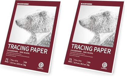 Bachmore 9”x12” Artist’s Tracing Paper Pad, 75 Sheets – Translucent Tracing Paper for Pencil, Marker and Ink - Trace Images, Sketch, Preliminary Drawing, Overlays 32 LB / 50 GSM (Pack of 2) - size: 9 X 12 (Pack of 2)
