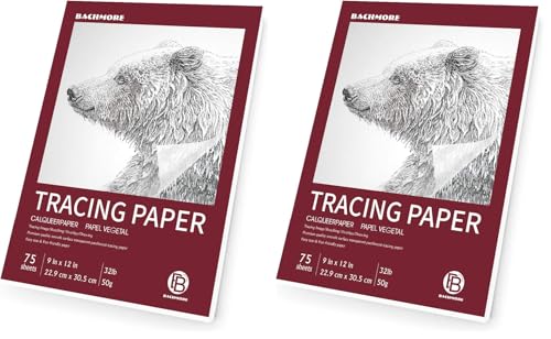 Bachmore 9”x12” Artist’s Tracing Paper Pad, 75 Sheets – Translucent Tracing Paper for Pencil, Marker and Ink - Trace Images, Sketch, Preliminary Drawing, Overlays 32 LB / 50 GSM (Pack of 2) - size: 9 X 12 (Pack of 2)