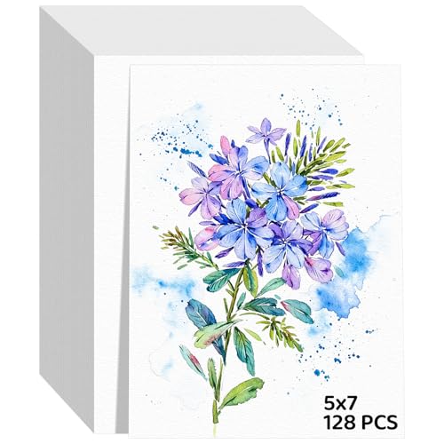 128 Sheets Watercolor Paper 5x7, 140lb/300gsm Cold Press Watercolor Paper Bulk, Cotton Water Color Paper, White Drawing Paper for Sketching, Acrylic, Gouache, Watercolor Supplies for Kids Adults - size: 5x7 Inch-128 Sheets