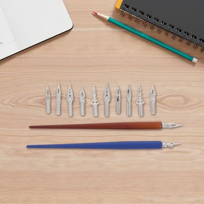 BESPORTBLE 2 Sets Dip Pen Set with Wooden Nib Holder and Replaceable Stainless Steel Oblique Nibs for Calligraphy, Sketching, and Writing, Minimizing Hand Fatigue for Artists and Hobbyists