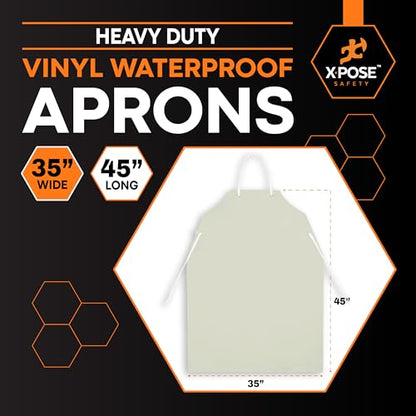 Xpose Safety Heavy Duty Vinyl Waterproof Aprons, White - For Home, Industrial and Commercial Use - Chemical Resistant - color: White, style: 2 Pack
