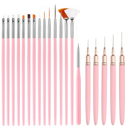 Nail Art Pens Set, Liner Brushes, Nail Art Brushes Tools For Long Lines, Thin Details, Fine Drawing, Liner Brush Polish Painting Nail Design (Pink) - color: Pink