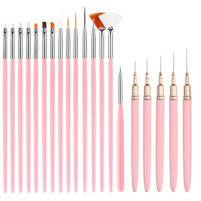 Nail Art Pens Set, Liner Brushes, Nail Art Brushes Tools For Long Lines, Thin Details, Fine Drawing, Liner Brush Polish Painting Nail Design (Pink) - color: Pink