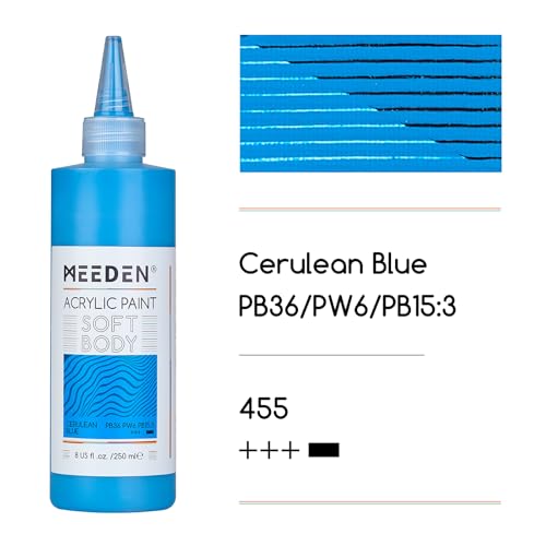 MEEDEN Soft Body Acrylic Paint: Cerulean Blue Hue 250ml/8.45oz Bulk Acrylic Colors in Ergonomic Bottle - Fluid Flow Art Paints for Artists Canvas Painting - color: Cerulean Blue Hue
