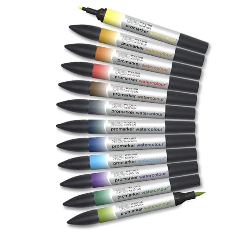 Winsor & Newton ProMarker Watercolor Marker Set, 12 Count, Landscape Tones - color: Landscape Tones, style: Set of 12