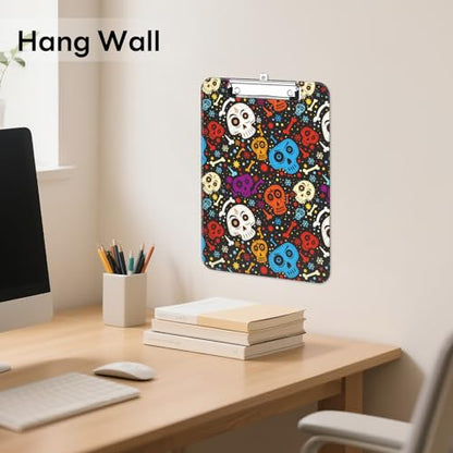 Plastic Cute Clipboard Low-Profile Metal Clip, A4 Letter Size 9 x 12.5 in, 8.5 x 11 Paper Clip Board for Teachers, Nurses, Classroom,Cute Skulls - color: Cute Skulls