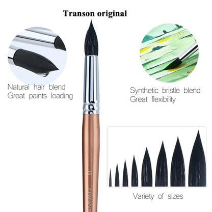 Transon 8pcs Round Watercolor Paint Brush Set Goat Hair for Watercolors,Acrylics,Inks,Gouache,Oil and Tempera - color: Champagne