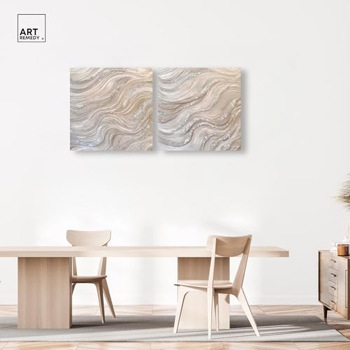 Art Remedy Silver Waves Set Canvas Set of 2 Earth Tone Abstract, Gallery Wrapped, 30 x 30 - color: Gallery Wrapped, size: 30" x 30"
