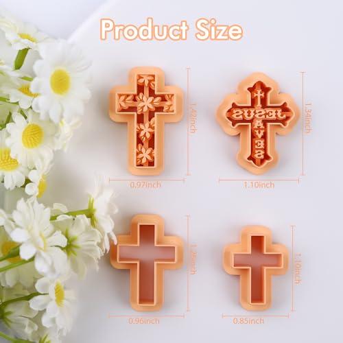 Puocaon Cross Polymer Clay Cutters - Christian Cross Clay Cutters for Polymer Clay Earrings Jewelry, Jesus Saves Cross Clay Cutters, Flower Christian Cross Polymer Clay Cutters for Earrings Jewelry
