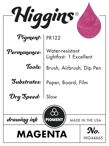 Higgins Magenta Pigmented Drawing Ink - for Artists and Students - 1 oz. Glass Bottle (HIG44665) - color: Magenta