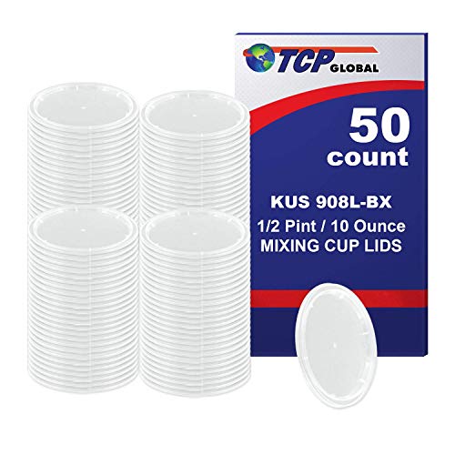 Custom Shop/TCP Global Full Case of 100 Cups with 50 Lids - 1/2 Pint (10oz) Paint Mixing Cups - Cups Have Calibrated Mixing Ratios on Side of Cup