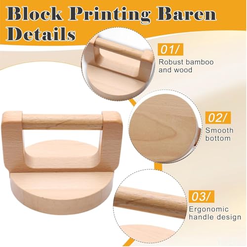 Wood Block Printing Baren and Plastic Printing Baren, Thicker Block Printing Baren Tools Printing Wood Block for Linocut Scrapbooking Crafting Embossing Tool - color: wood color