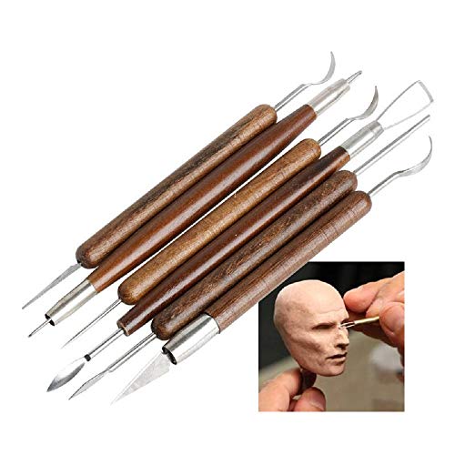 COMIART 6-Piece Dual-Ended Clay Sculpting Tools Set with Wooden Handle, for Polymer Clay, Ceramics, Pottery & Wax Modeling - 12 Shaping Heads Art Craft Kit for Beginners & Professionals