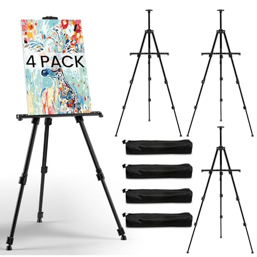 Art Easel for Painting and Display – 4pcs Adjustable Floor 66 Inch Folding Aluminum Easel Stand for Sign - Table Top Canvas Stand - Portable Drawing Paint Heavy Duty for Artist Adults Holder or Teen - style: 66B 4-Pack