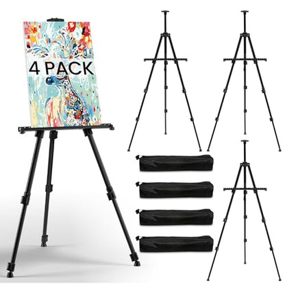 Art Easel for Painting and Display – 4pcs Adjustable Floor 66 Inch Folding Aluminum Easel Stand for Sign - Table Top Canvas Stand - Portable Drawing Paint Heavy Duty for Artist Adults Holder or Teen - style: 66B 4-Pack