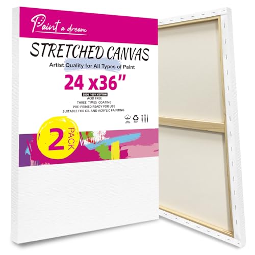 Stretched Canvas for Painting, 2Pack 36X48 Large Canvas for Painting, 15 Oz Triple Primed 2/3" Profile Cotton Professional Artist Quality Blank Canvas,Ready to Paint, Art Supplies for Acrylic, Oil - size: 24x36" - 2Pack