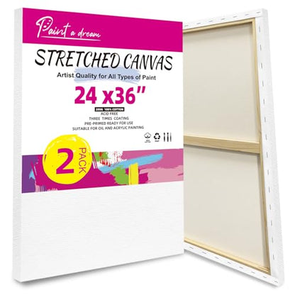 Stretched Canvas for Painting, 2Pack 36X48 Large Canvas for Painting, 15 Oz Triple Primed 2/3" Profile Cotton Professional Artist Quality Blank Canvas,Ready to Paint, Art Supplies for Acrylic, Oil - size: 24x36" - 2Pack