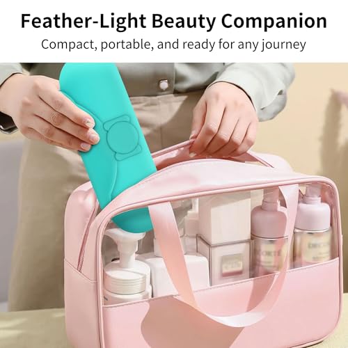 Travel Makeup Brush Holder with Cleaning Pad -Silicone Brush Organizer Case, Magnetic Closure Waterproof Cosmetic Bag for Easy Storage & On-the-Go Cleaning (9.05 Inch) - color: Ocean Blue