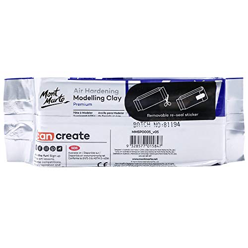 White Modelling Clay Air Dry by Mont Marte, 500g (1.1lb), Ideal Gift for Professional Artists - color: White