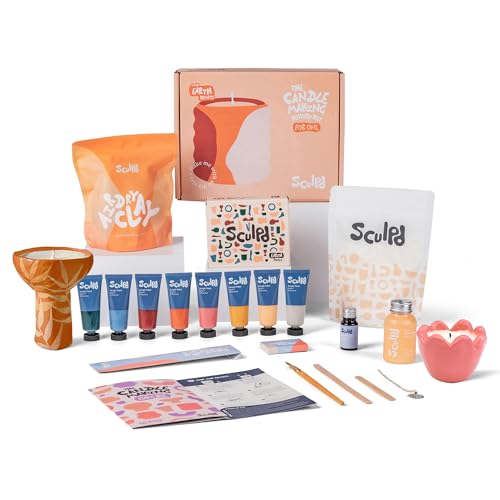 Sculpd Candle Making Pottery Kit for Adults with Air Dry Clay and Acrylic Paint Set, Non-Toxic Eco Soy Wax, Scented Fragrance Oil, Candle Glaze, Tools & Guide, 1 Candle, Peony Rose with Earth Tones - color: Peony Rose with Earth Tones, size: 1 Candle
