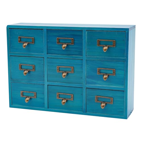 Desk Drawer Organizer | 9 Drawers Apothecary Cabinet | Apothecary Supplies Vintage Chests | Desktop Chest Drawer | Wooden Desk Drawer Organizer for Tea Collection, Stationery (Blue-9 Drawers) - color: Blue-9 Drawers