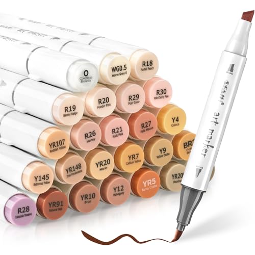 SFAIH Skin Tone Alcohol Markers Brush & Chisel - 25 Portrait Color Permanent Markers for Adults/Teen/Artists/Creators, Blendable Art Markers for Coloring Sketch & Drawing & Illustration-Refillable Ink - color: 25 Portrait Colors, size: Brush & Chisel