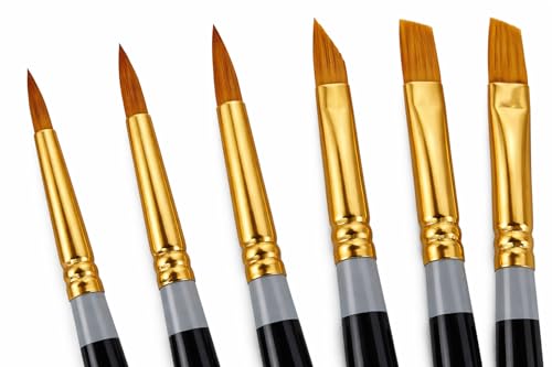 Tech Team 6-Piece Nylon Artist Brush Set – Round, Flat, Filbert & Angle Brushes for Acrylic, Oil, Watercolor, Tempera, Ceramics, Crafts & Classroom Art – Long Comfortable Handles