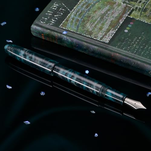 Asvine C80 Fountain Pen #8 Medium Nib Large Handcraft Pen with Converter Pen Box Collection Set (Green Ripple) - color: Green Ripple, style: Medium
