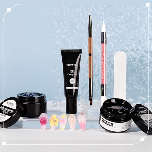 3d Gel Nail Art Set: Non Stick Hand Solid Builder Gel, No Wipe 3d Gels, 15g 3d Sculpting Gels All-in-1 Kit for Carving Moliding Extension Home DIY Manucure for Women Girls - color: Clear Clear and Clear