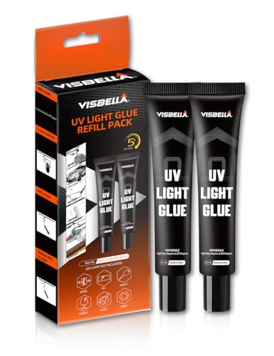 Visbella UV Glue Refill Pack for the UV Resin Liquid Plastic Welding Kit with Light, UV Lamp not Included, Cured in Seconds Bond Repair for Metal, Wood, Ceramic, Glass, Jewelry & More, 2 Tubes