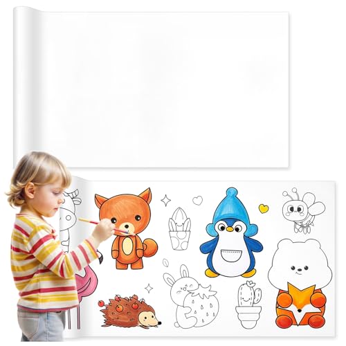 Coloring Paper Roll, 2 Pcs Drawing Roll Paper for Kids, 11.8" x 118" Sticky Rolls Graffiti Scroll for Children for Home Birthday Party (Blank and Animals) - color: Animals blank