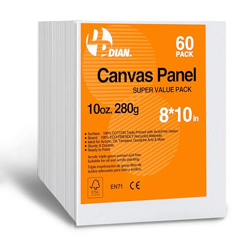 Canvas Boards for Painting 8x10 Inch, 60-Pack Bulk Canvas Value Pack - Art Supplies Blank Paint Canvas Panels for Acrylic, Oil, Watercolor, Tempera, Gouache - size: 8"x10"