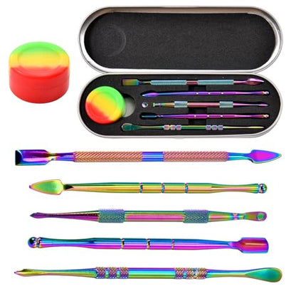 LEONTOOL Wax Carving Tool Set 6 Pcs Double-Headed Sculpting Clay Tools with 5 ml Silicone Container and Portable Metal Case, Stainless Steel Wax Sculpting Tool Spoon for Wood, Clay, Pottery