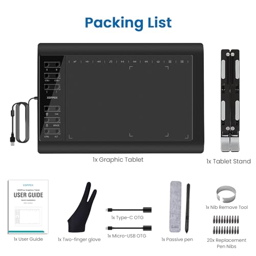 Graphics Drawing Tablet, 10×6 Inch Large Active Area with Battery-Free Stylus, 8192 Levels of Pen Pressure and 12 Hot Keys, Compatible with PC/Mac/Android for Painting, Design & Online Teaching