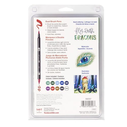 Tombow 56257 Dual Brush Pen Art Markers, Dragons, 10-Pack, Water-Based Ink, for Hand Lettering, Watercolor, Fine Art, Illustrations
