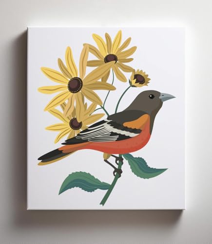 CraftLab Painting Kit - Acrylic Paint by Numbers, Brushes, Canvas, Oriole & Black Eyed Susans - color: Oriole & Black Eyed Susans