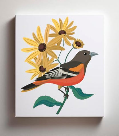 CraftLab Painting Kit - Acrylic Paint by Numbers, Brushes, Canvas, Oriole & Black Eyed Susans - color: Oriole & Black Eyed Susans